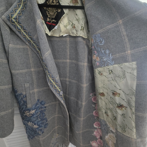 Johnny Was Gray Embroidered Coat Fringe - Picture 2 of 4